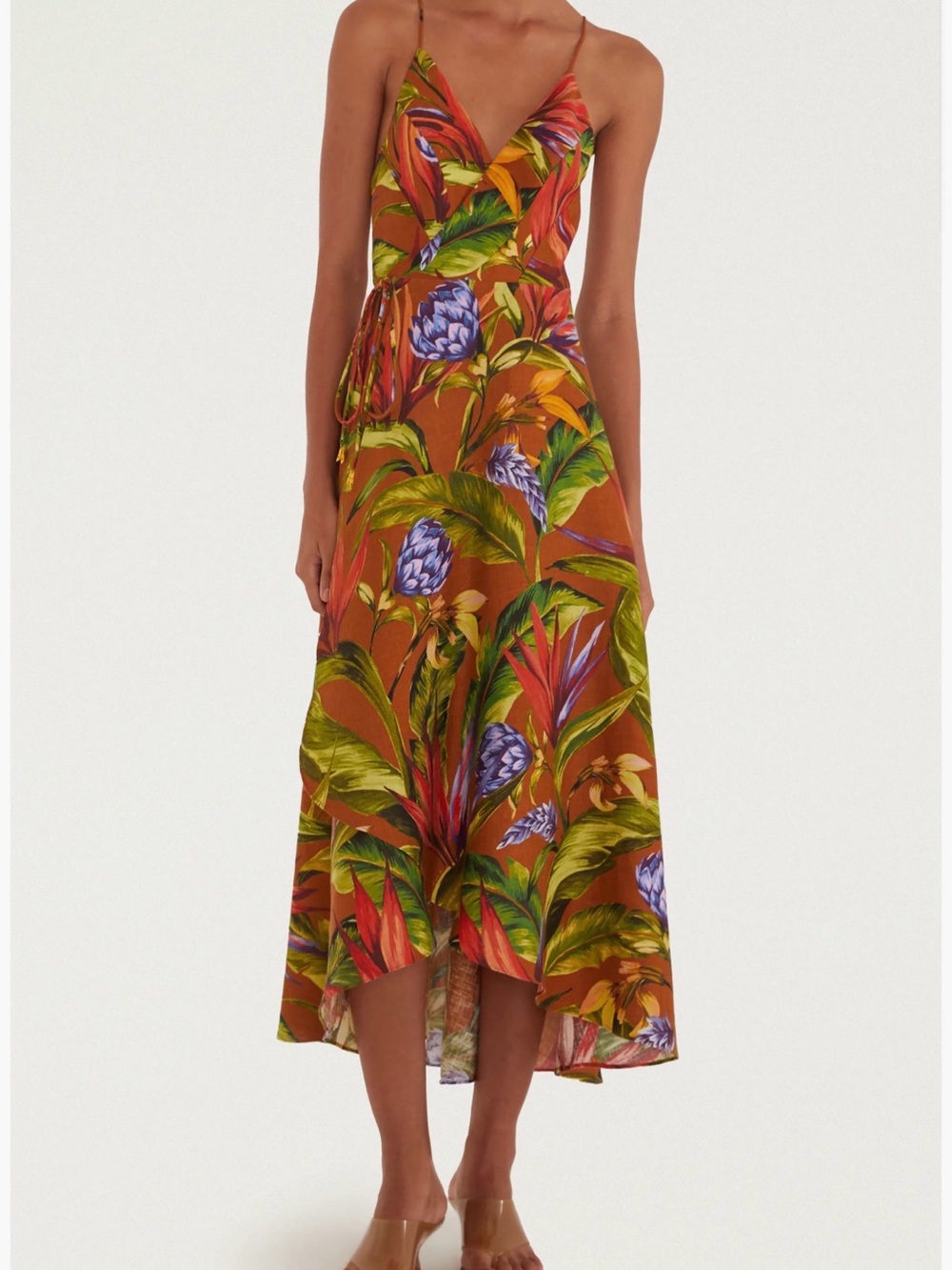 FARM Rio Rust Floral Wrap Midi Dress with Multi Color accents - Picture 4 of 6